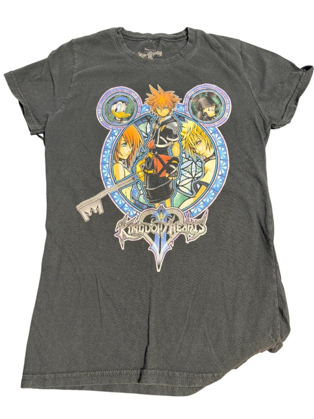 Kingdom Hearts Black Graphic T Shirt Sora Donald Mickey & Roxas Youth Medium